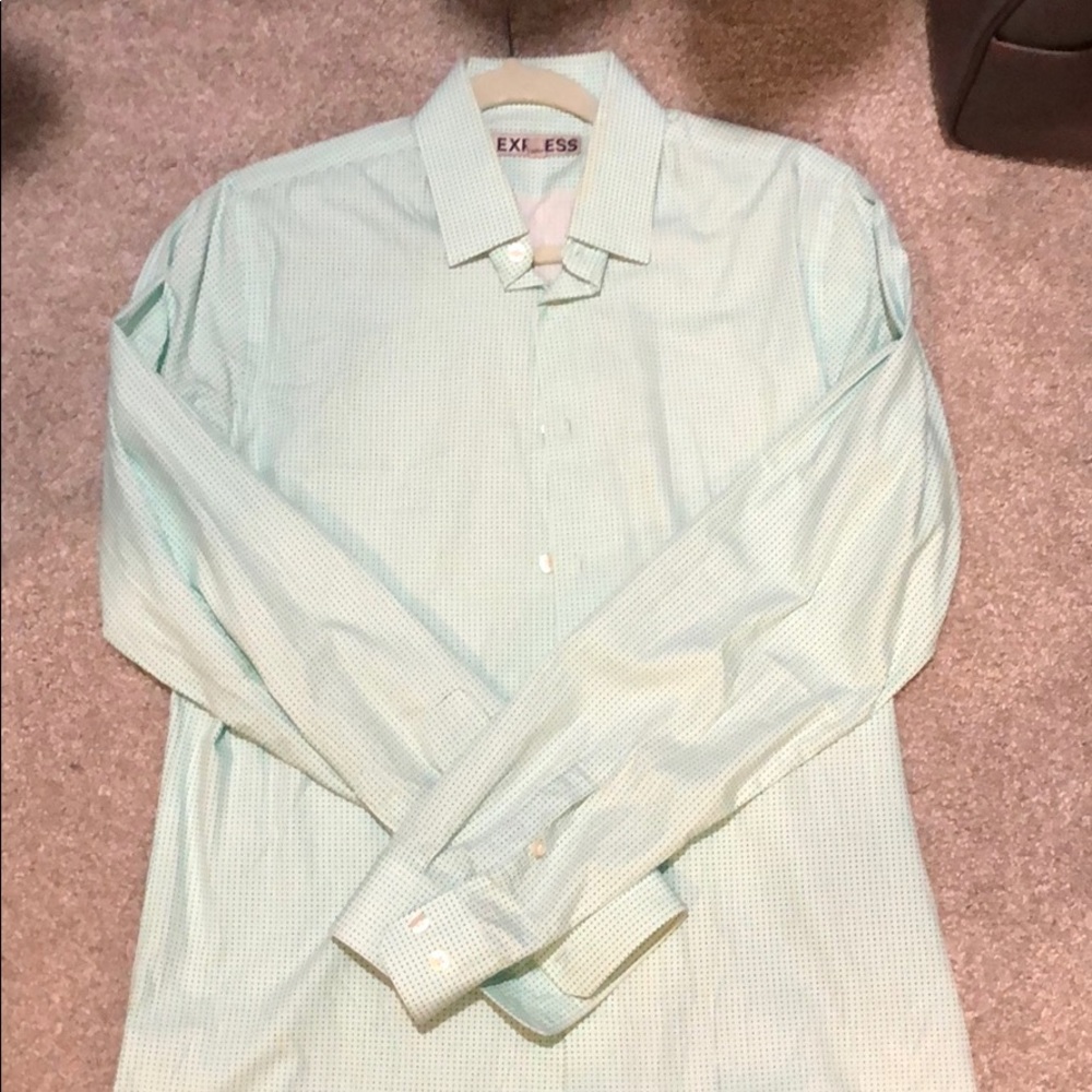 Express green polka dotted button up shirt